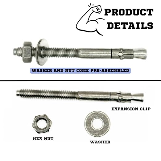Mighty Fasteners Wedge Anchors – Heavy-Duty 304 Stainless Steel Expansion Bolts - Image 7