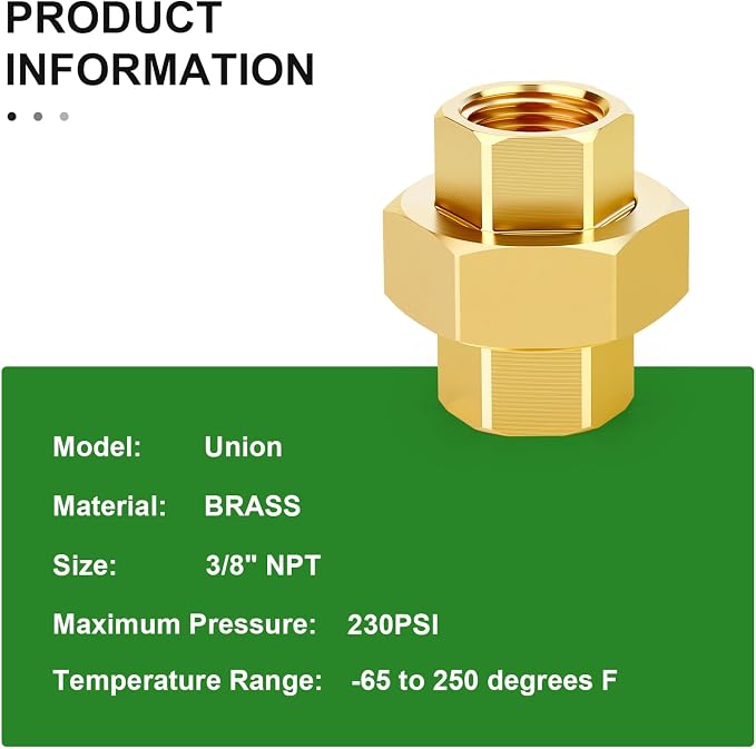 2PCS Brass Union，3/8" NPT Female x 3/8" NPT Female Brass Pipe Fitting - Image 4