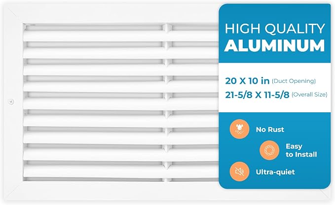 Rustproof 20 x 10 in Aluminum Vent Cover – Quiet Return Air Grille by Air360