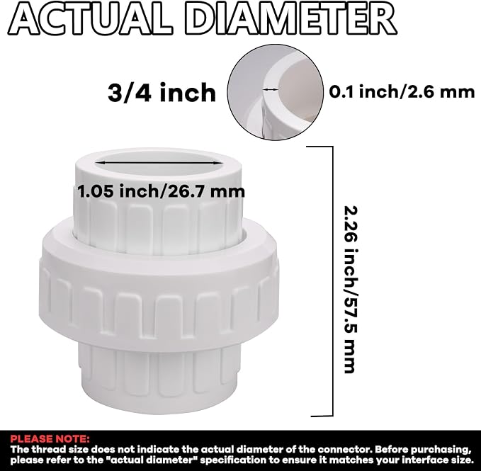3/4" PVC Union Coupling Pipe Fitting PVC Adapter Schedule 40, EPDM O-Ring - Image 3