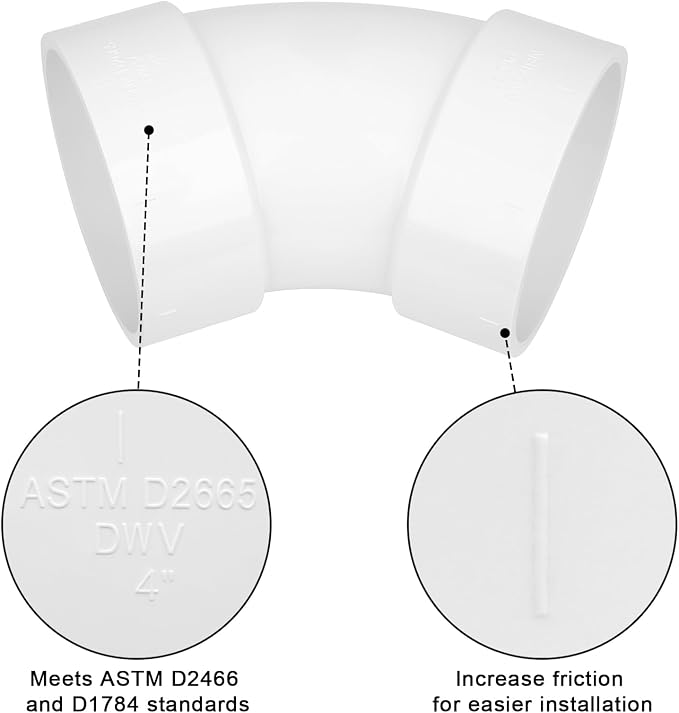 4" PVC DWV Sanitary 45-Degree Elbow Pipe Fitting Connector White SCH40 4" PVC - Image 4