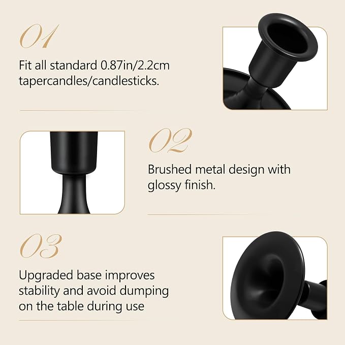 Candlestick Holders 2 PCS Short Metal Taper Candle Holders, KSWING Black Candle - Image 4