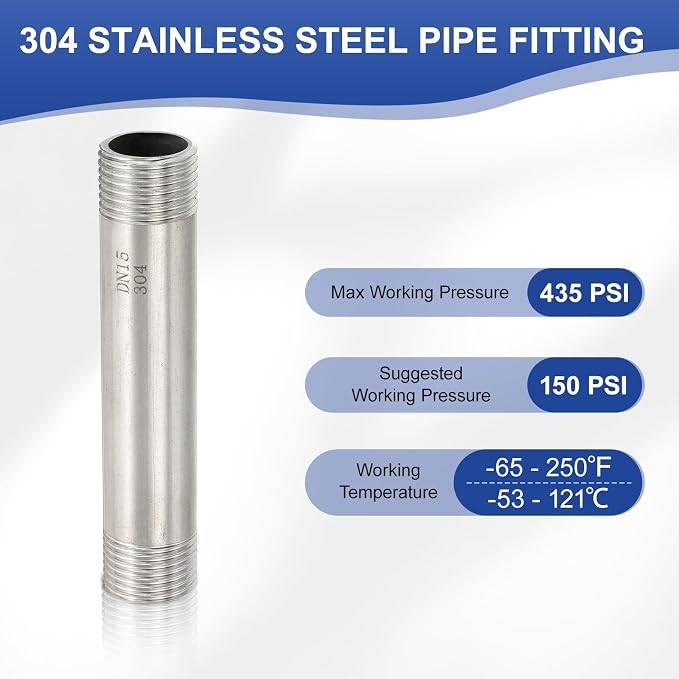 PATIKIL 304 Stainless Steel Pipe Fitting, 2 Pack 1/2" BSP Male x 1/2" BSP Male - Image 3