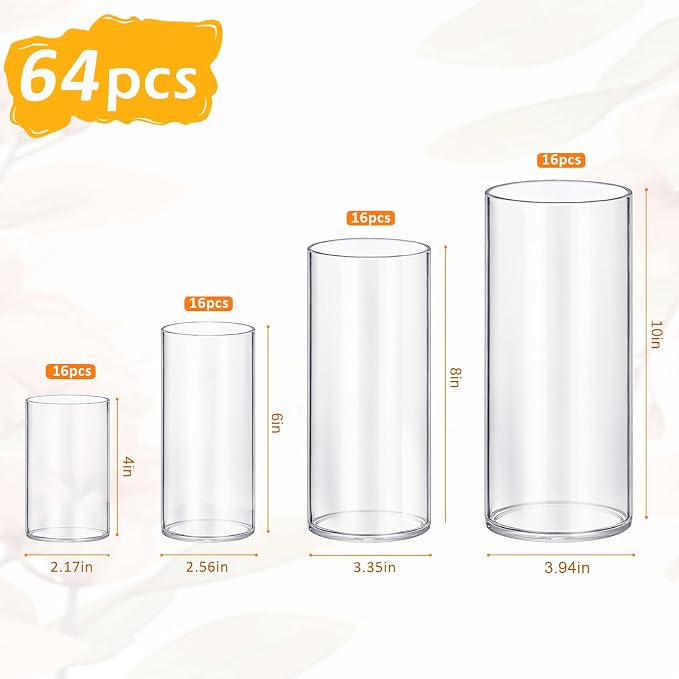 64 Pack Glass Cylinder Vases 4, 10 Inch Tall Clear Flower Vase Hurricane - Image 2