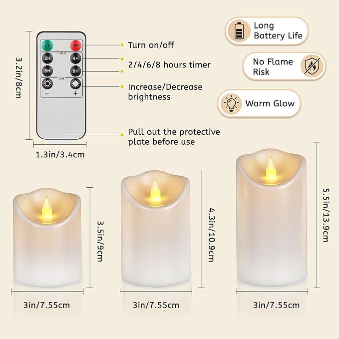 Flameless Candles 4" 5" 6" Outdoor Indoor Pillars Battery Operated Flickering - Image 4