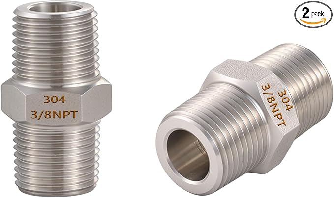 2PCS Hex Nipple 3/8" x 3/8" Male Pipe Fittings, 304 Stainless Steel 3/8 inch by SNUTUYA