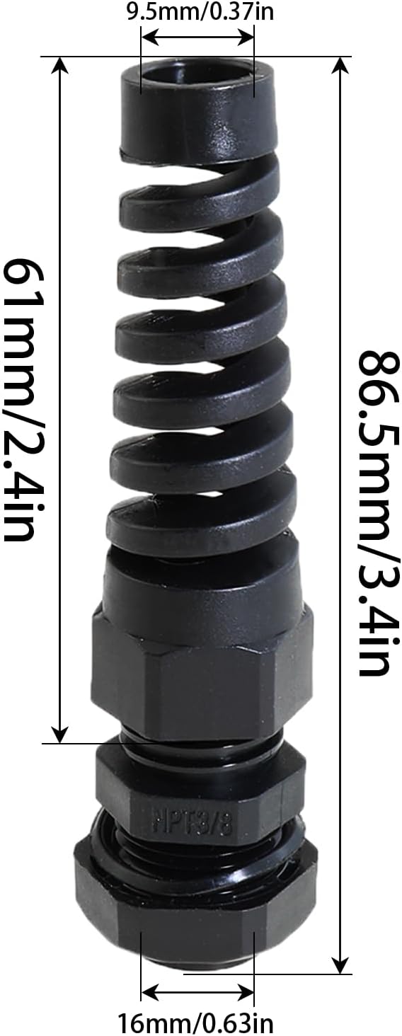 Heyous 2PCS NPT 3/8 Inch IP68 Waterproof Cable Gland Bend Relief Spiral Strain - Image 2