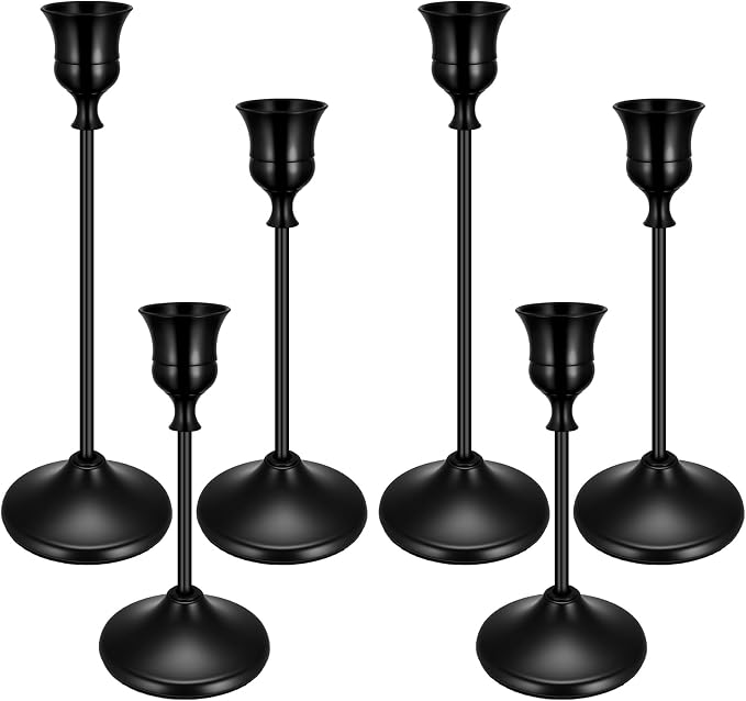 6PCS Brass Black Taper Candle Holders Set, Metal Candlestick Holders | Vintage by Ovveroche