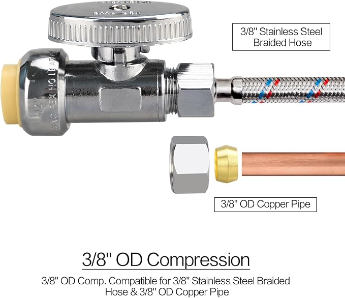 20pcs Straight Stop Valve, 1/2" PTC Input, 3/8" OD Compression Output | - Image 5