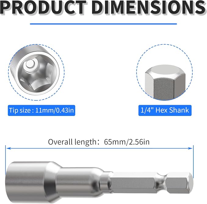 11mm Nut Setter Driver Drill Bit, 65mm Length | Quick-Change, Impact Nut Driver - Image 2