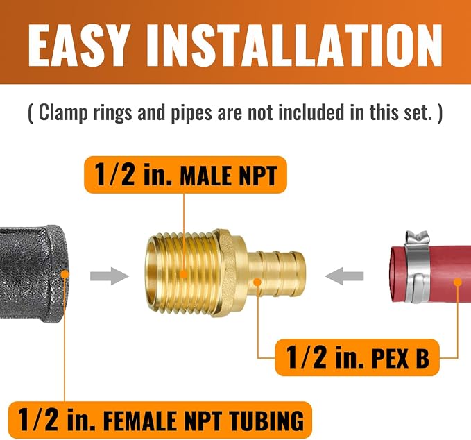 6-Pack 1/2" NPT to 1/2" PEX Male Adapter, PEX Fittings 1/2 Inch | Brass - Image 4