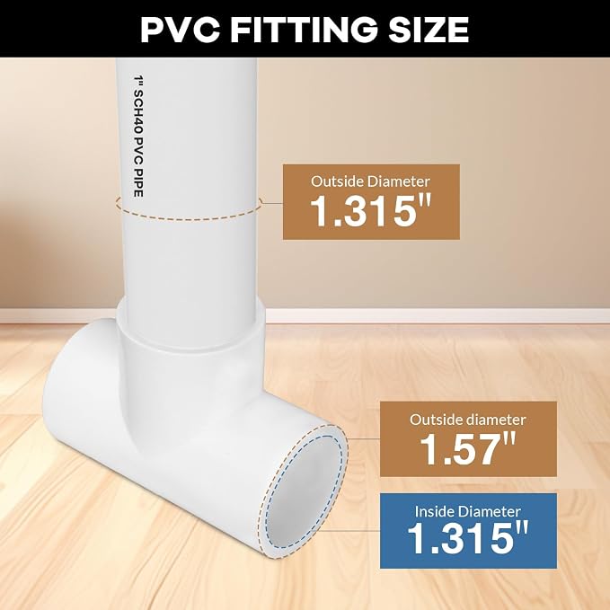 16-Packs 1 inch Tee PVC Fitting 3 Way Furniture Grade Pipe Elbow Connector - Image 2