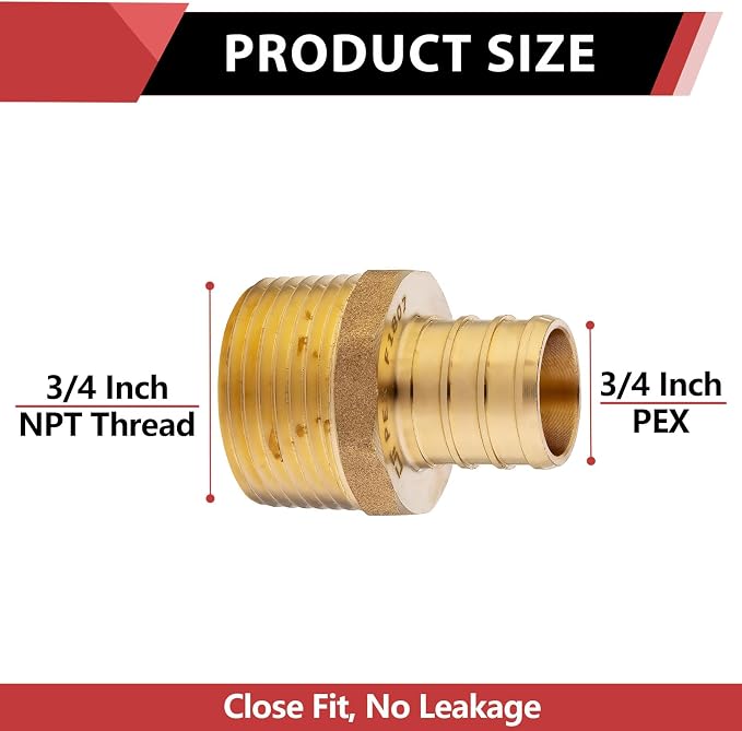 4PC Pex Barb Crimp Brass Fittings 3/4Inch x 3/4Inch NPT Male Adapter | ASTM - Image 2
