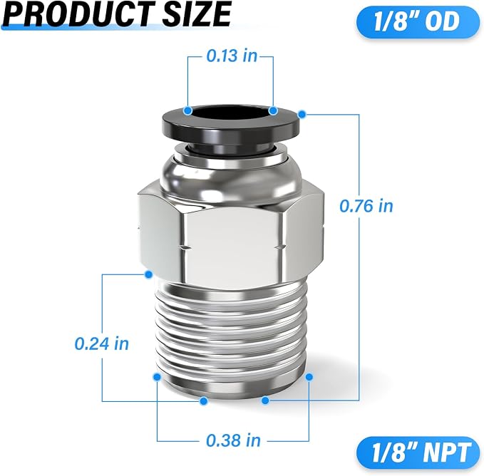 TAILONZ 1/8" Tube OD x 1/8" NPT Male Straight Push to Connect Fitting 2pcs | - Image 2