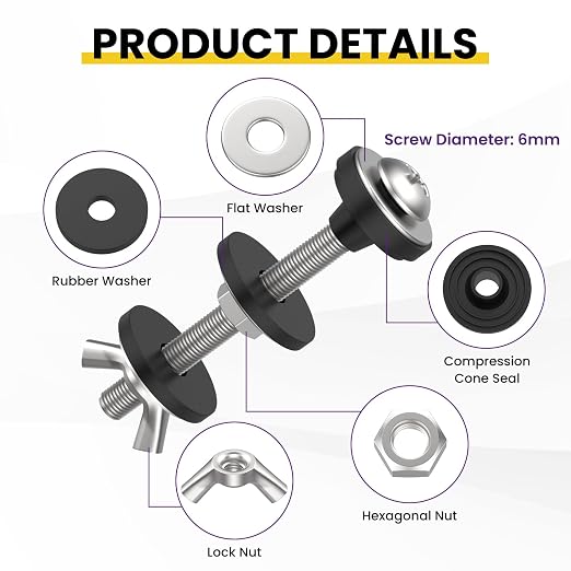 2 Pcs Universal Toilet Tank to Bowl Bolts Kit, Heavy Duty Stainless Steel - Image 4