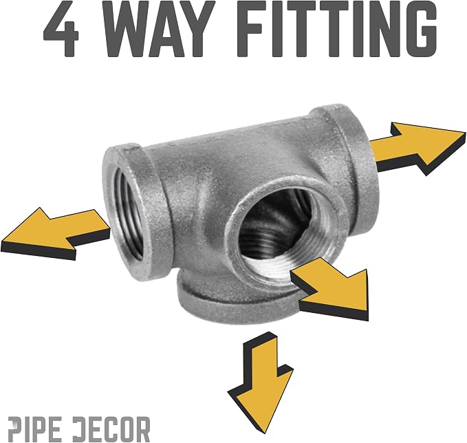 1/2" Side Outlet Tee Fitting, PIPE DECOR Black Malleable Iron Fittings Fit - Image 4
