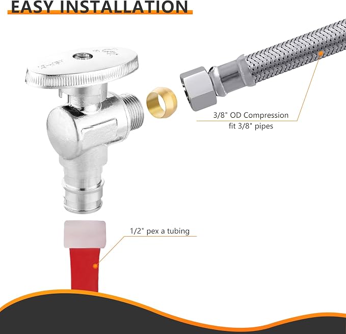 100PC HeSun 1/2" PEX-A Expansion x 3/8" OD Compression Angle Stop Valve | PEX-A - Image 6