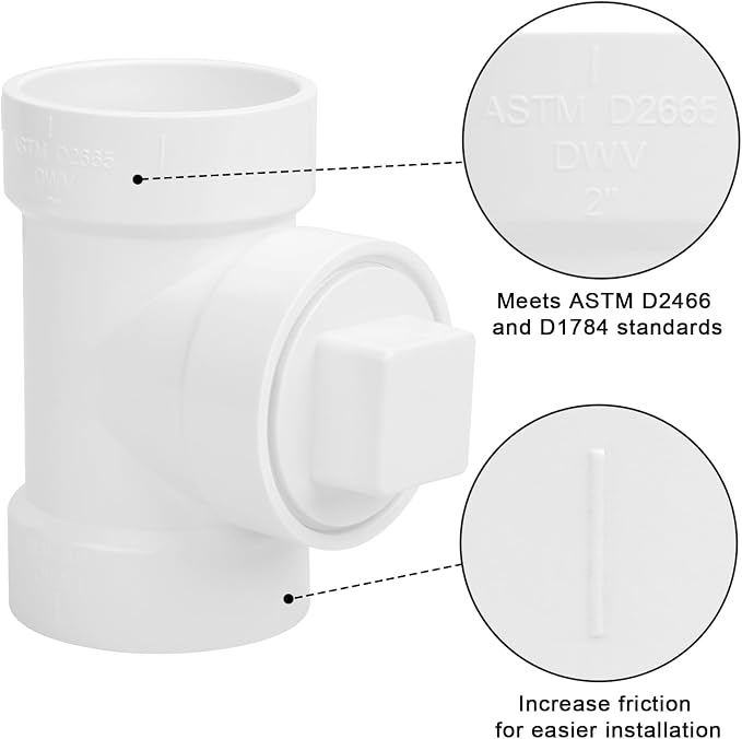3Pack 2IN PVC DWV Cleanout Tee - Image 4