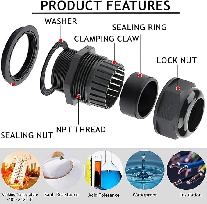 6PCS Cable Glands-PENGLIN 2” NPT Nylon Cable Connector IP68 Waterproof | Good - Image 3