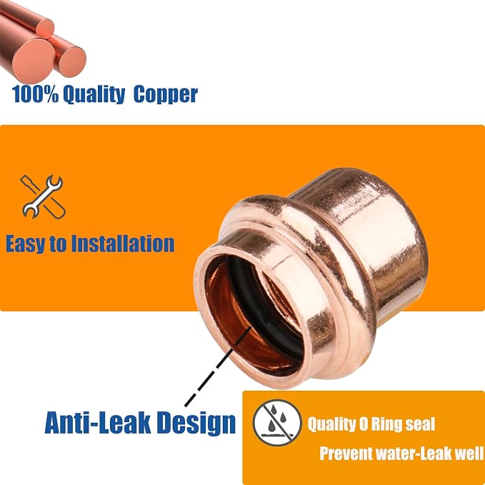 WHK 12 Pack 1/2 Inch Pro press Copper End Cap Pro Press 1/2" Cooper End Plug - Image 3