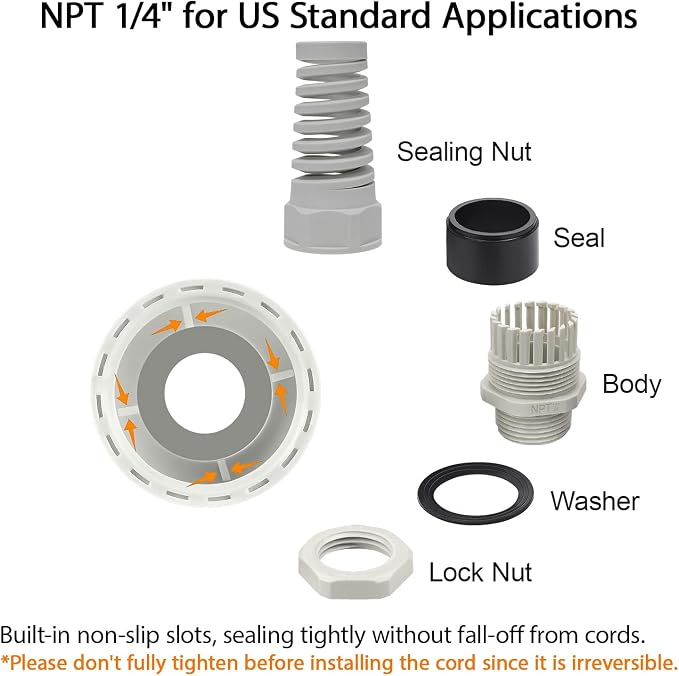 10Pcs NPT 1/4" IP68 Waterproof Cable Gland Flex Spiral Strain Relief Grey Nylon - Image 3