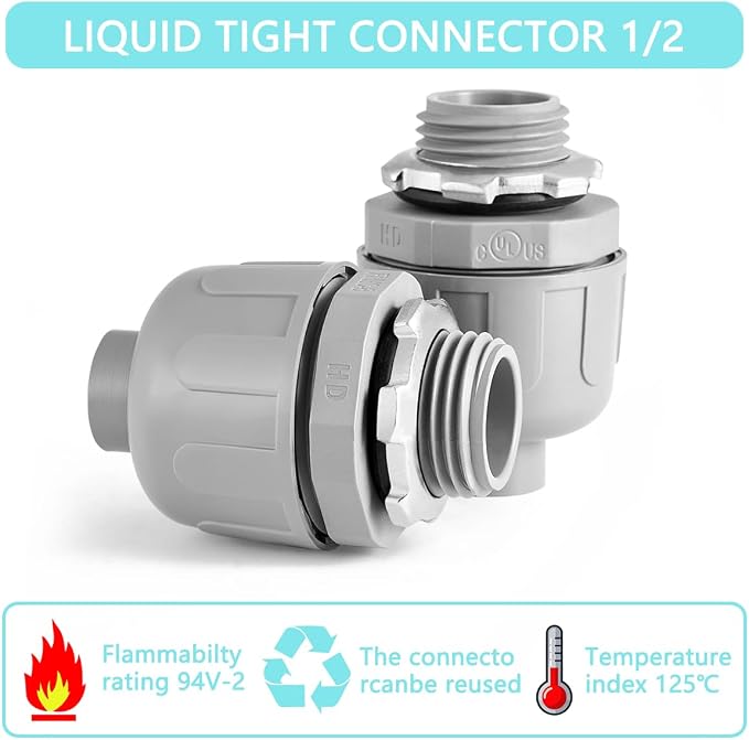 64-Pack 1/2" NPT Liquid Tight Connector Conduit Fitting UL PVC Straight | UV - Image 5
