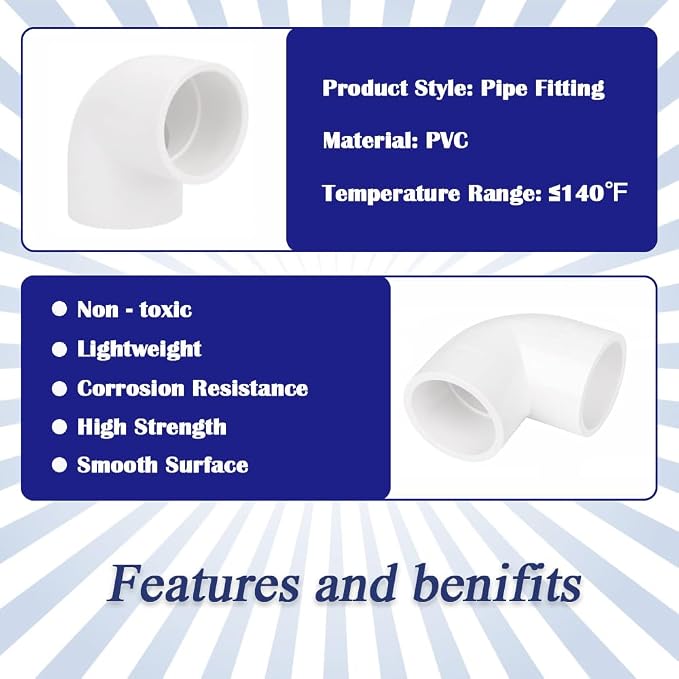 8PCS 3/4 Inch White PVC Pipe Corner Fittings 90 Degree Elbow Adapter Pipe - Image 3