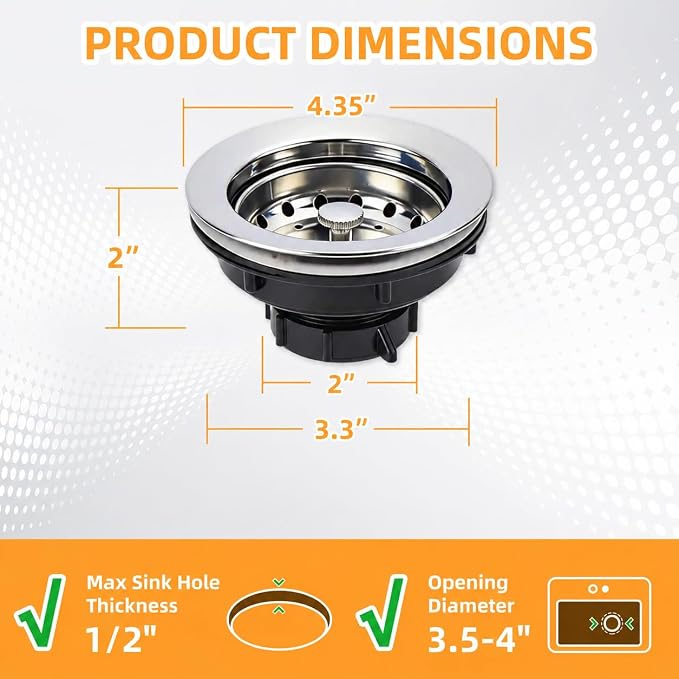Kitchen Sink Drain Assembly, Basket Strainer - Image 2