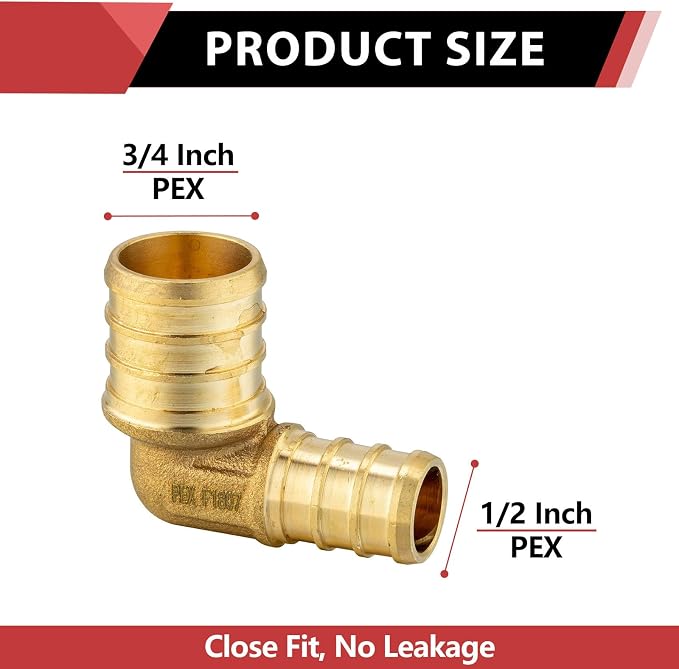 10-Pack EFIELD Pex Crimp Brass Fittings 3/4" X 1/2" Reducing Elbow | ASTM - Image 2