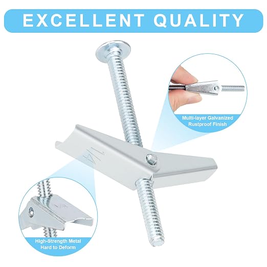 25 Pcs 3/16 Inch Toggle Bolts Heavy Duty Metal Drywall Anchors Kit | Dry Wall - Image 3