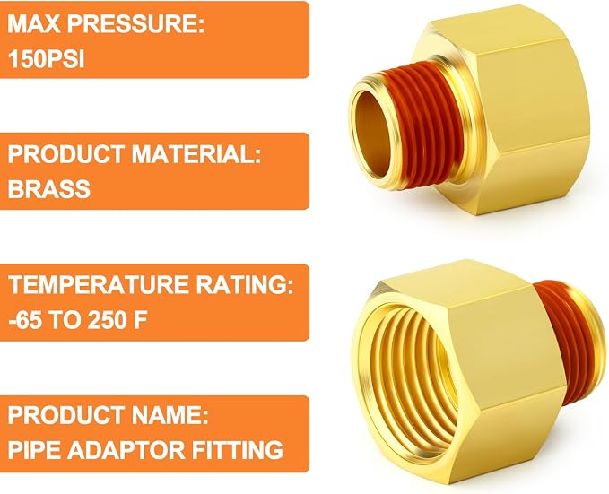 GASHER 5PCS Brass Pipe Fitting, 1/2" Female x 1/4" Male Pipe - Image 4
