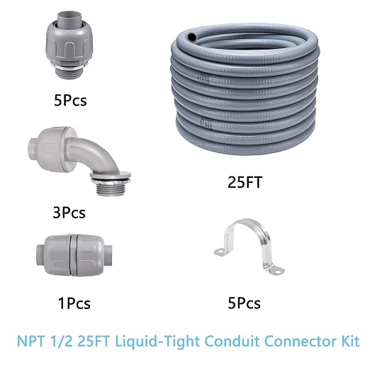 25FT 1/2" NPT PVC Liquid Tight Conduit Kit UL 5 Straight 3 Angle Connector | UV - Image 2