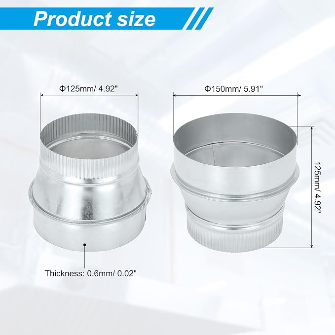 PATIKIL 6 Inch to 5 Inch Duct Reducer, Galvanized Steel Round Air Duct Reducer - Image 2