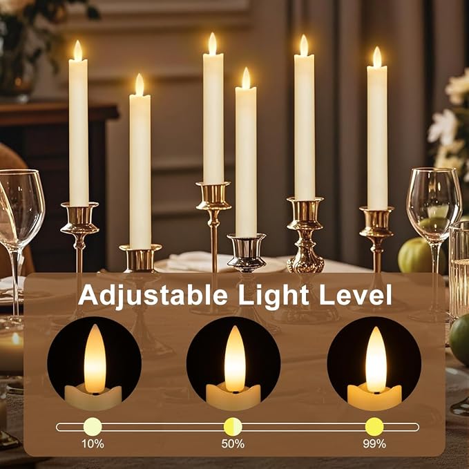 Battery Operated Flameless Ivory Taper Candles Flickering–Set of 6, Realistic - Image 3