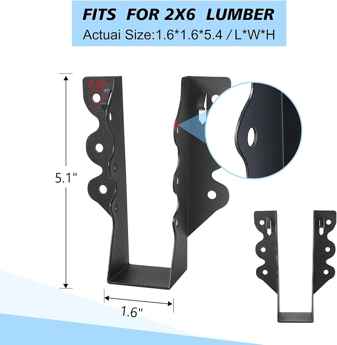 32 Pcs 2"x 6" Joist Hanger, Q235B Steel Face Mount Joist Hangers, Rafter - Image 2