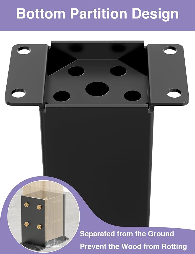 4 PCS Metal 6×6 Post Base, Inner Size 5.6"x5.6" | Heavy Duty Post Bracket - Image 5