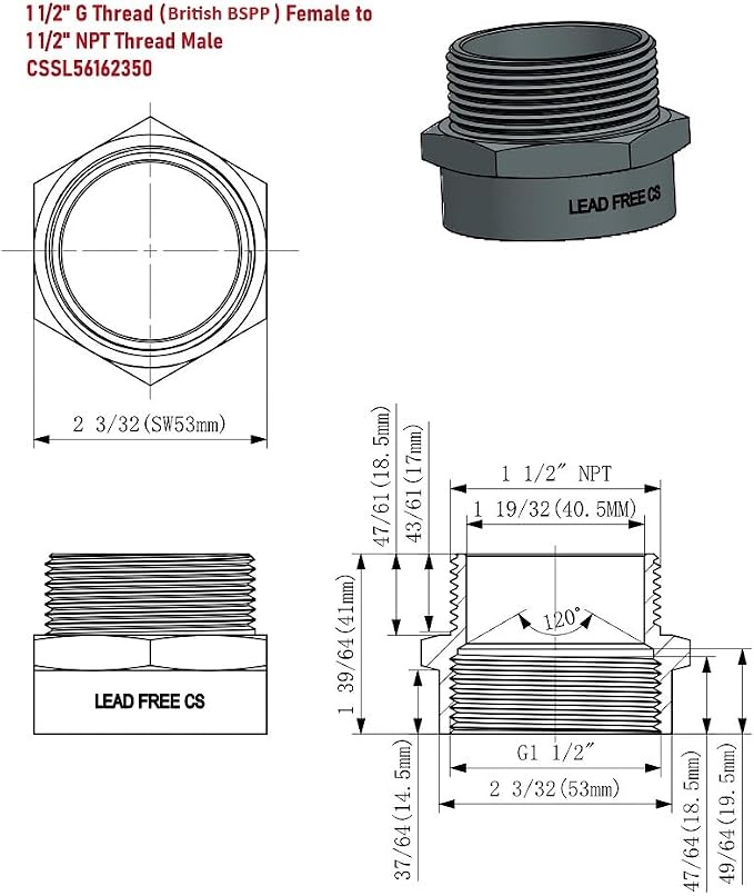 G Thread Female to NPT Thread Male Pipe Fitting Adapter - Image 2