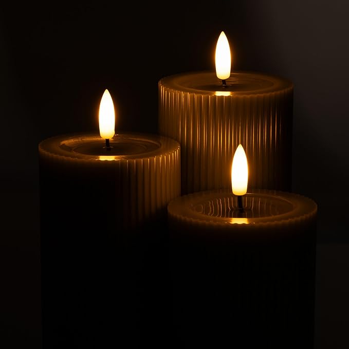 Ribbed Fluted Real Wax Flameless LED Pillar Candles, Loden Sage Olive Green - Image 9