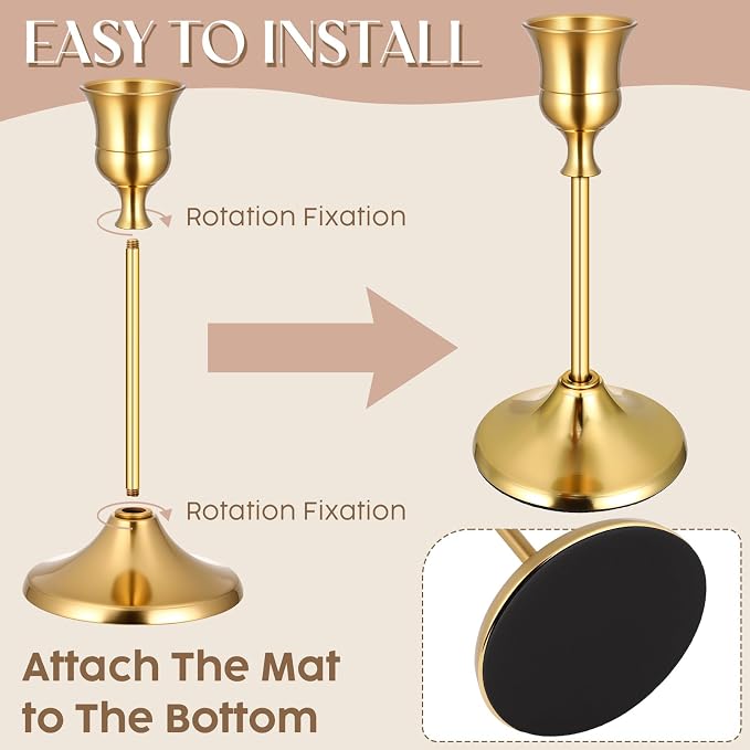 24PCS Brass Gold Taper Candle Holders Set, Vintage Metal Candlestick | Tall - Image 3