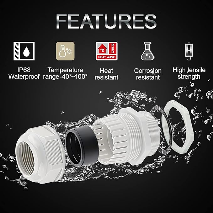 10 Pack NPT 1/2" Cable Glands Waterproof Adjustable 6-12mm Cable Connectors - Image 3