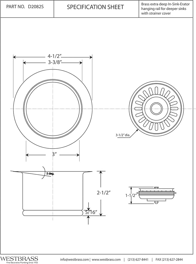 Westbrass D2082S-20 3-1/2" Extra-Deep Collar Kitchen Sink Waste Disposal Flange - Image 5