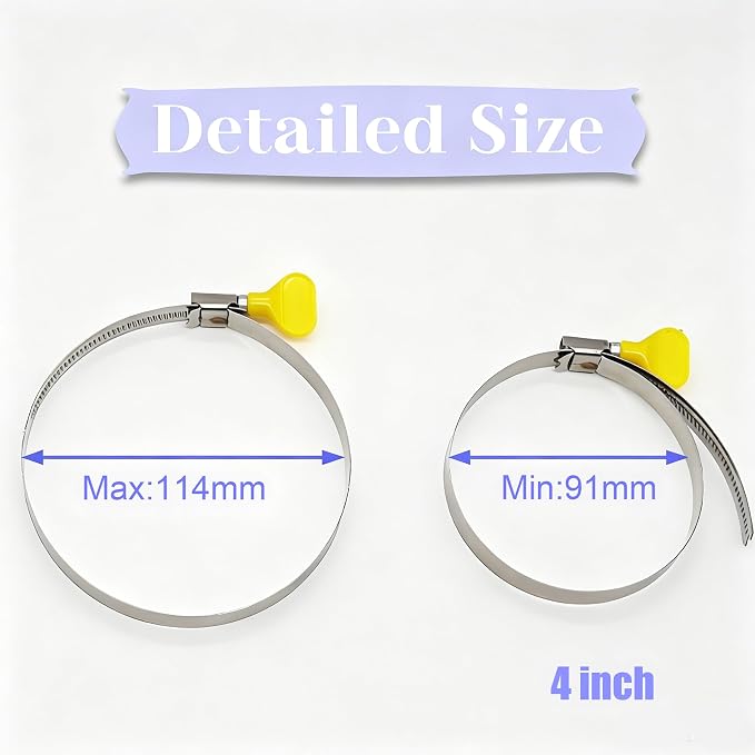 Dianrui 3 PCS Dryer Hose Clamp 4 Inch Hose Clamp Stainless Steel Thumb Screw - Image 4