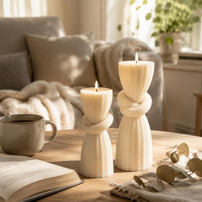 2 PCS Nordic Knot Pillar Candle Handmade Pillar Scented Soy Wax, room & Table - Image 4