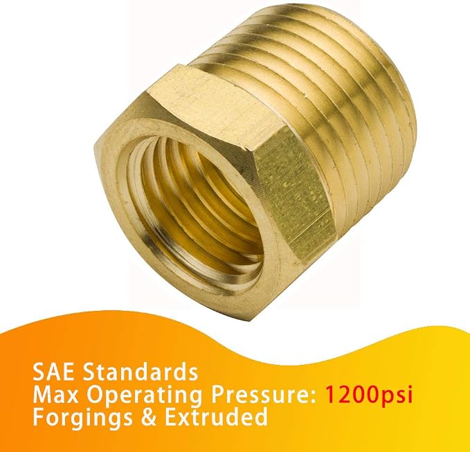 Brass Pipe Fitting Hex Bushing 1/2" NPT Male to 1/4" NPT Female Adapter 1200psi - Image 2