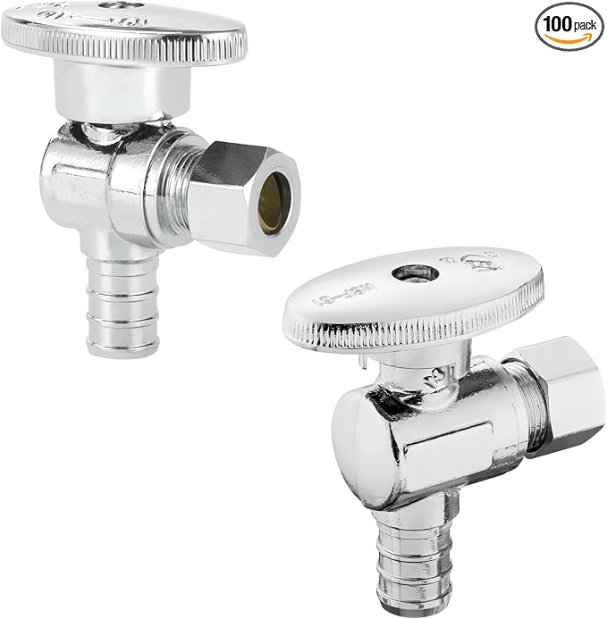 100PC HeSun 1/2" PEX-B Crimp x 3/8" OD Compression Angle Stop Valve | 1/4 Turn by HeSun