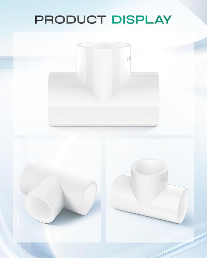 12-Pack 1 Inch PVC Tee Pipe Fittings, 3 Way Socket x Socket, Schedule 40 PVC - Image 9