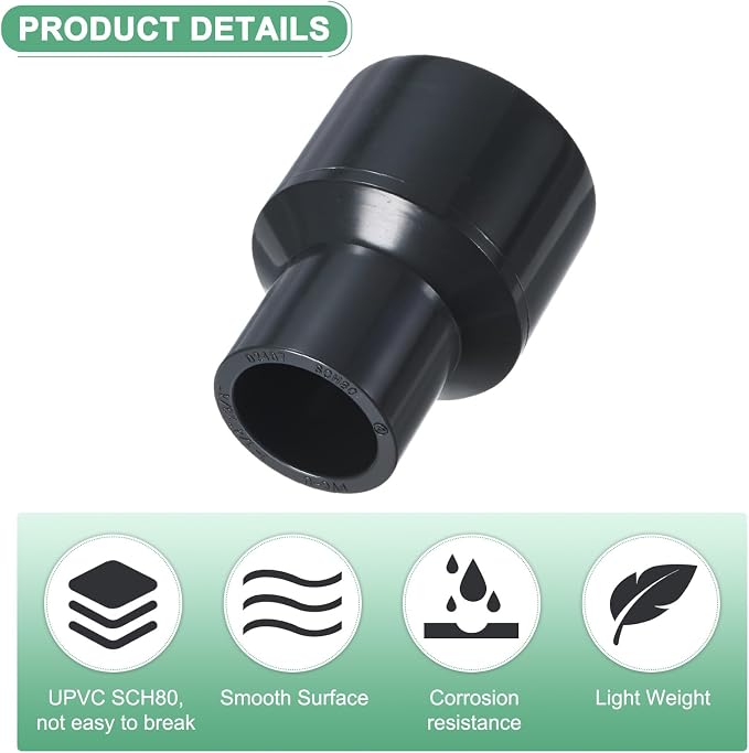 M METERXITY 1-Pack UPVC Reducer Pipe Fitting 1-1/4"x3/4" Reducing Grey | - Image 2
