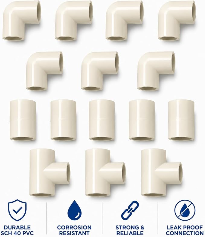 1/2 Inch SCH 40 PVC Fittings Kit, Slip x Slip Elbows, Couplings & Tees - Image 2