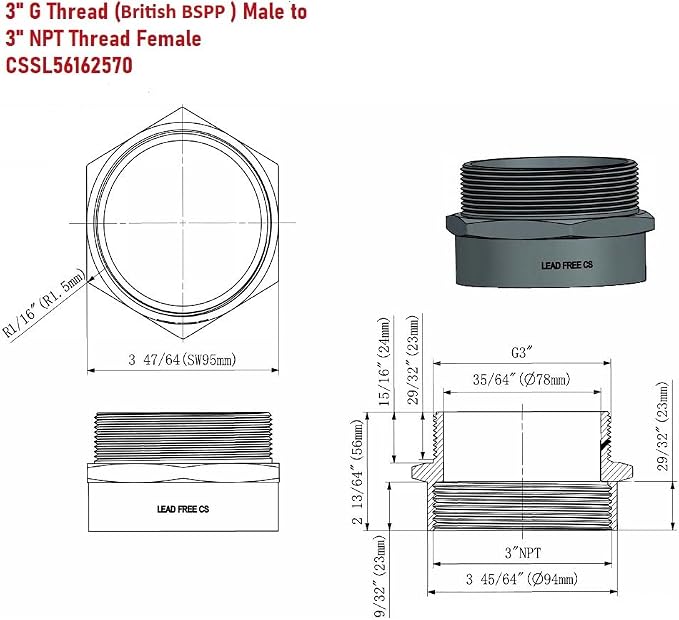 Cascada Lead-Free Brass Adapter, G Thread British BSPP Male to NPT Female) - Image 4