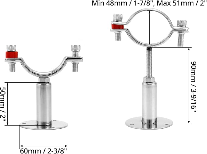 QWORK 2" Pipe Support Bracket Clamp, 2 Pack 304 Stainless Steel Wall/Ceiling - Image 6